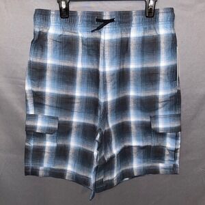 Weekend Academy Boys Blue Plaid Flannel Cargo Shorts XL 14/16 NEW